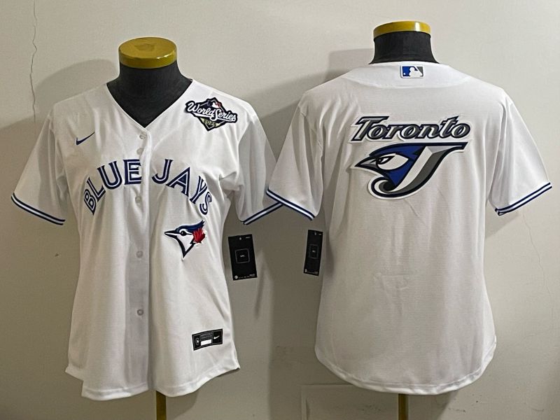 Women 2025 Nike Toronto Blue Jays Blank White Game MLB Jersey 013